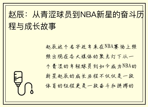 赵辰：从青涩球员到NBA新星的奋斗历程与成长故事