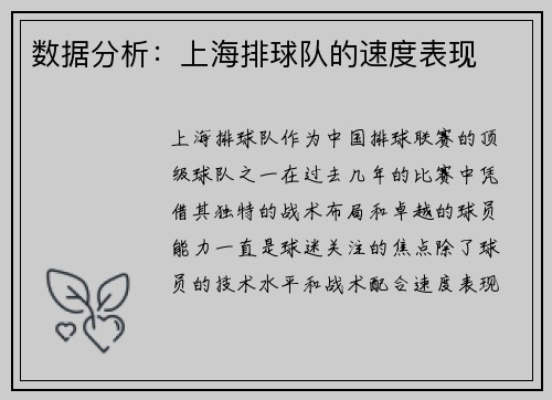 数据分析：上海排球队的速度表现