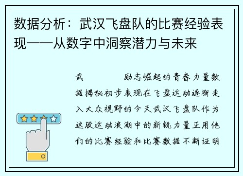 数据分析：武汉飞盘队的比赛经验表现——从数字中洞察潜力与未来