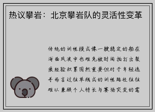 热议攀岩：北京攀岩队的灵活性变革