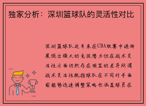 独家分析：深圳篮球队的灵活性对比