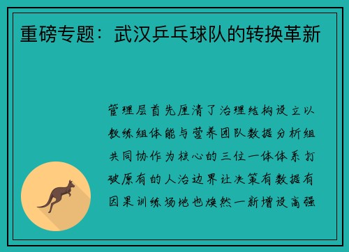 重磅专题：武汉乒乓球队的转换革新