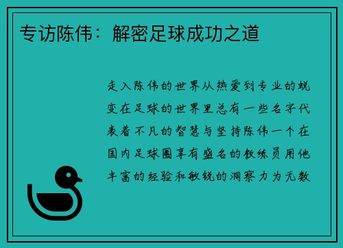 专访陈伟：解密足球成功之道