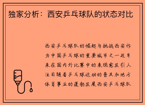 独家分析：西安乒乓球队的状态对比